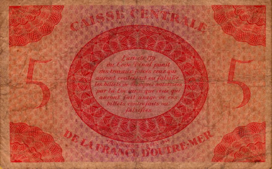 French Equatorial African 5 1944 VF- P-15/c